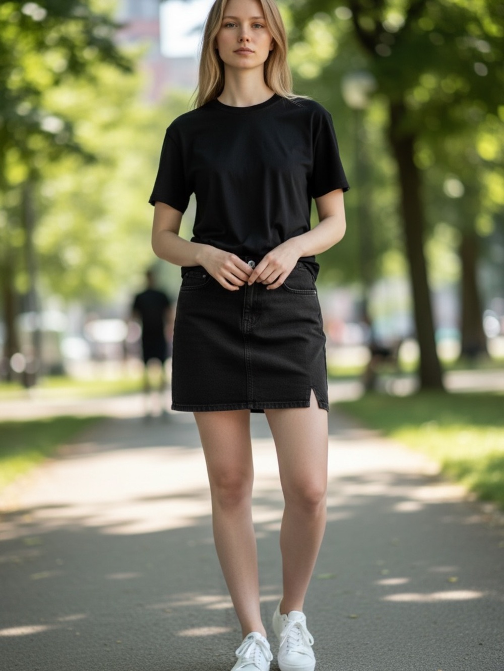 Luvamia Black Denim Mini Skirt NWT Size Small Side Slit Stretch Jean Skort